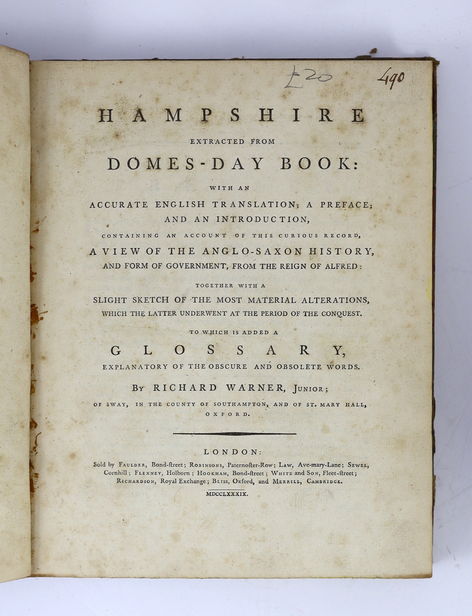 HANTS: Duthy, John - Sketches of Hampshire: embracing the architectural antiquities, topography, &c. of country adjacent to the River Itchen...8 plates (2 coloured), a map and text engravings; later 19th century black gi